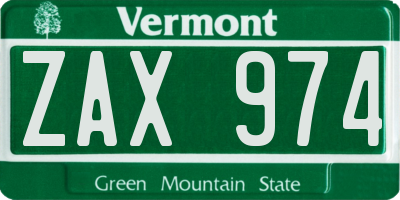VT license plate ZAX974