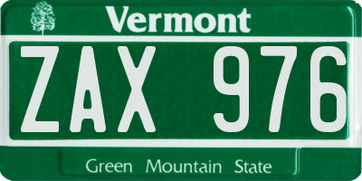 VT license plate ZAX976