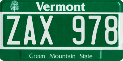 VT license plate ZAX978