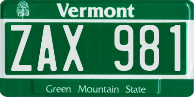 VT license plate ZAX981