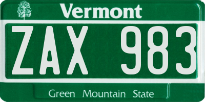 VT license plate ZAX983
