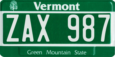 VT license plate ZAX987
