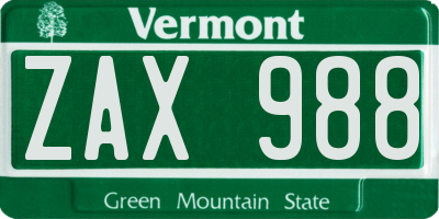 VT license plate ZAX988