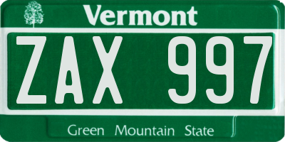 VT license plate ZAX997