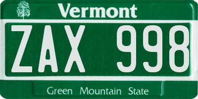 VT license plate ZAX998