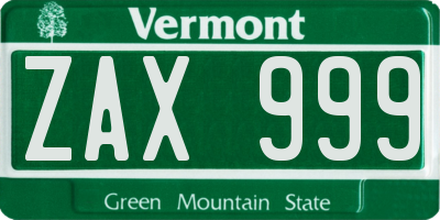VT license plate ZAX999