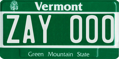 VT license plate ZAY000