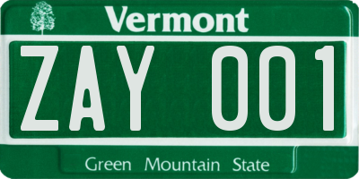 VT license plate ZAY001