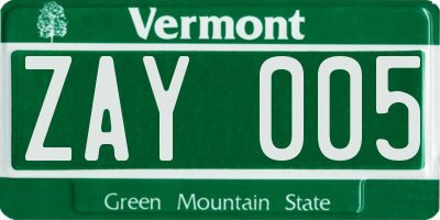 VT license plate ZAY005