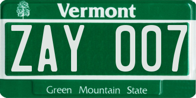 VT license plate ZAY007
