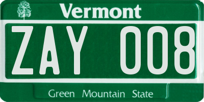 VT license plate ZAY008