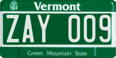 VT license plate ZAY009