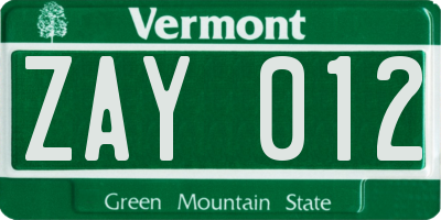 VT license plate ZAY012