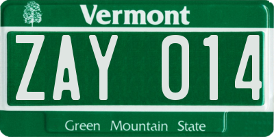 VT license plate ZAY014