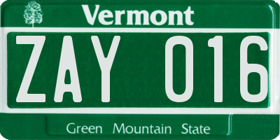 VT license plate ZAY016