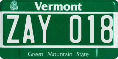 VT license plate ZAY018