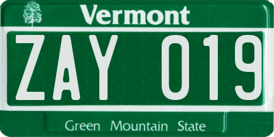 VT license plate ZAY019