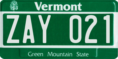 VT license plate ZAY021