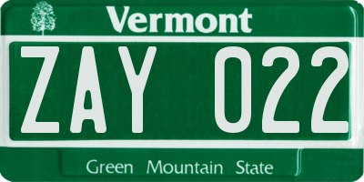 VT license plate ZAY022