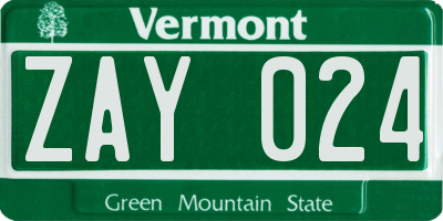 VT license plate ZAY024