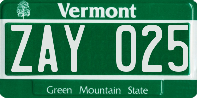 VT license plate ZAY025