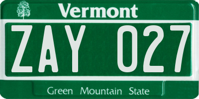 VT license plate ZAY027