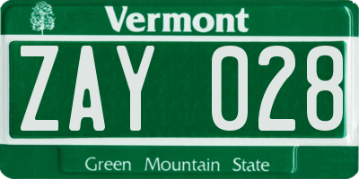 VT license plate ZAY028