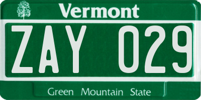 VT license plate ZAY029