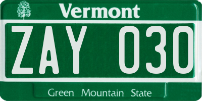 VT license plate ZAY030