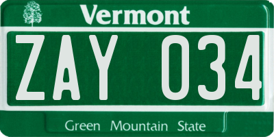 VT license plate ZAY034