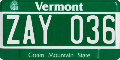 VT license plate ZAY036