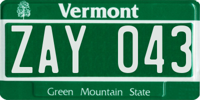 VT license plate ZAY043
