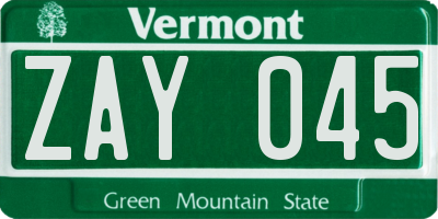 VT license plate ZAY045