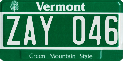 VT license plate ZAY046