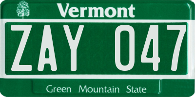 VT license plate ZAY047