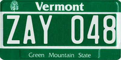 VT license plate ZAY048