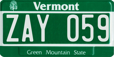 VT license plate ZAY059