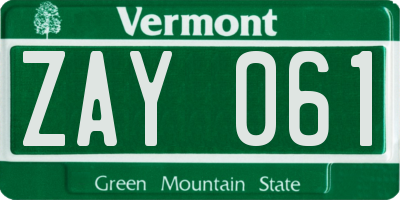 VT license plate ZAY061