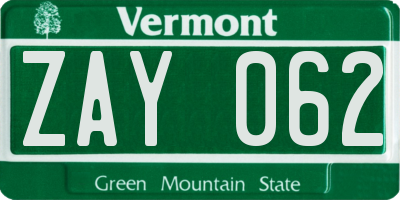 VT license plate ZAY062