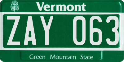 VT license plate ZAY063