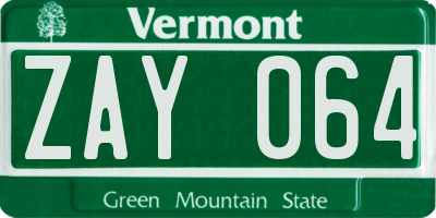VT license plate ZAY064
