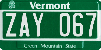 VT license plate ZAY067