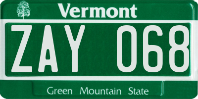VT license plate ZAY068