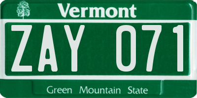 VT license plate ZAY071