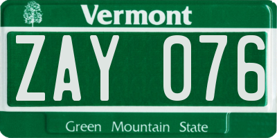 VT license plate ZAY076