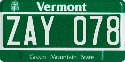 VT license plate ZAY078
