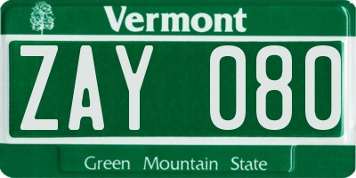 VT license plate ZAY080