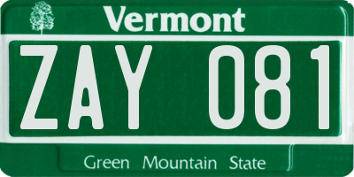 VT license plate ZAY081