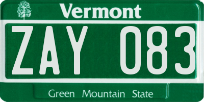 VT license plate ZAY083