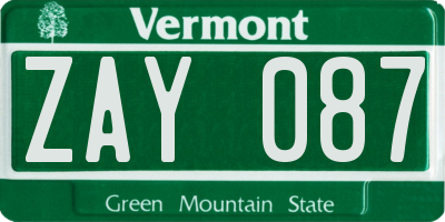 VT license plate ZAY087